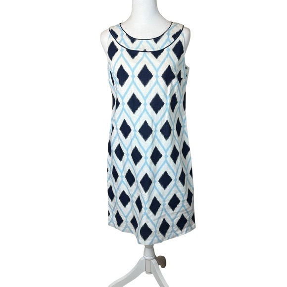 Talbots Petite Linen Blend Audrey Shift Dress Geometric 6P Vacation Nautical - Picture 1 of 10